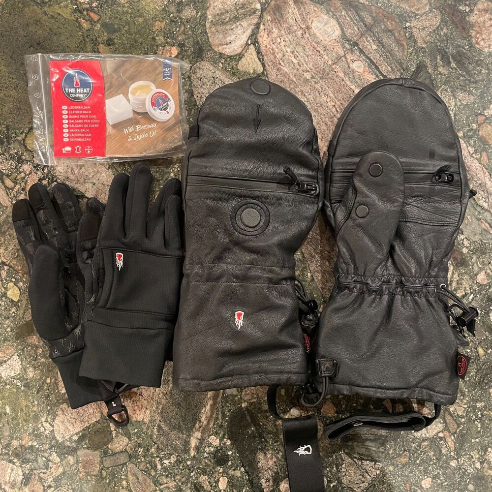 The Heat Company Full Leather Shell + Merino Wool Liner | Black | Size 10-11
